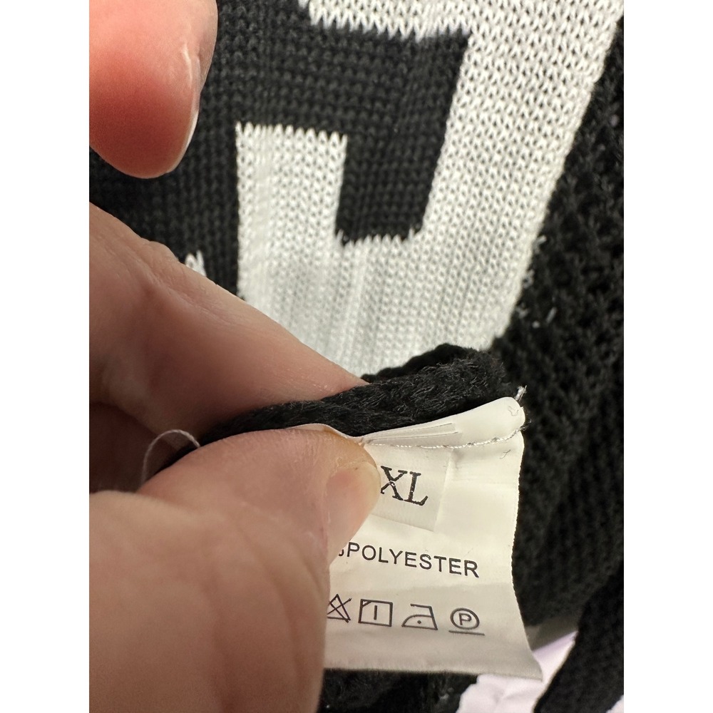 Black Crochet Hockey Football Jersey Sweater Boston Oversized Open Knit XL - Picture 4 of 6